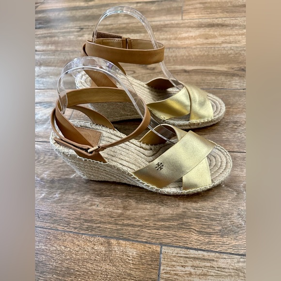 Tory Burch Bima Wedge Sandal Gold/Tan 9, Tory Burch Gold Espadrilles 9 - Picture 8 of 15